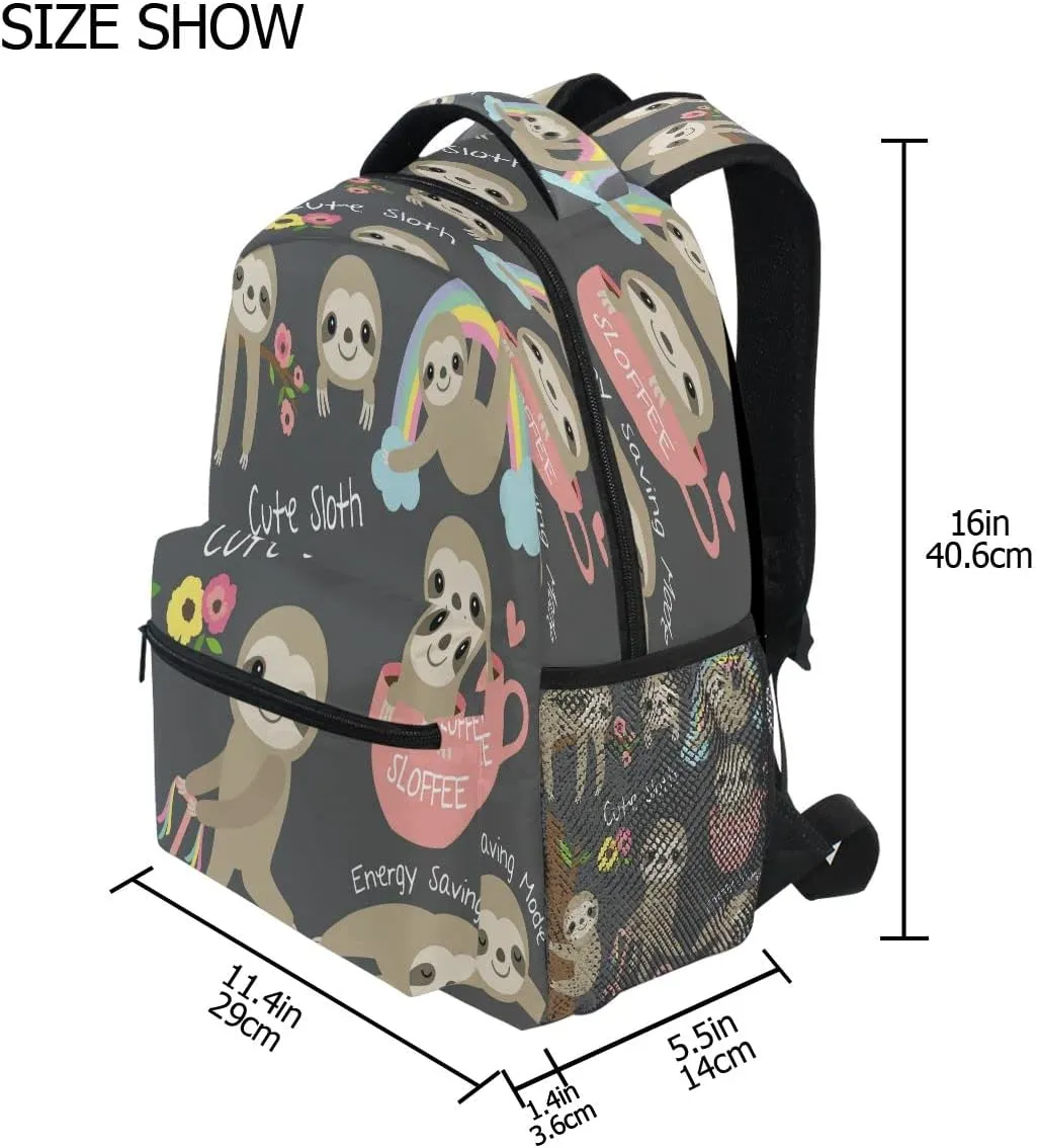 Backpack School Bookbag Travel Bag Cute Sloth for Girls Boys Teen