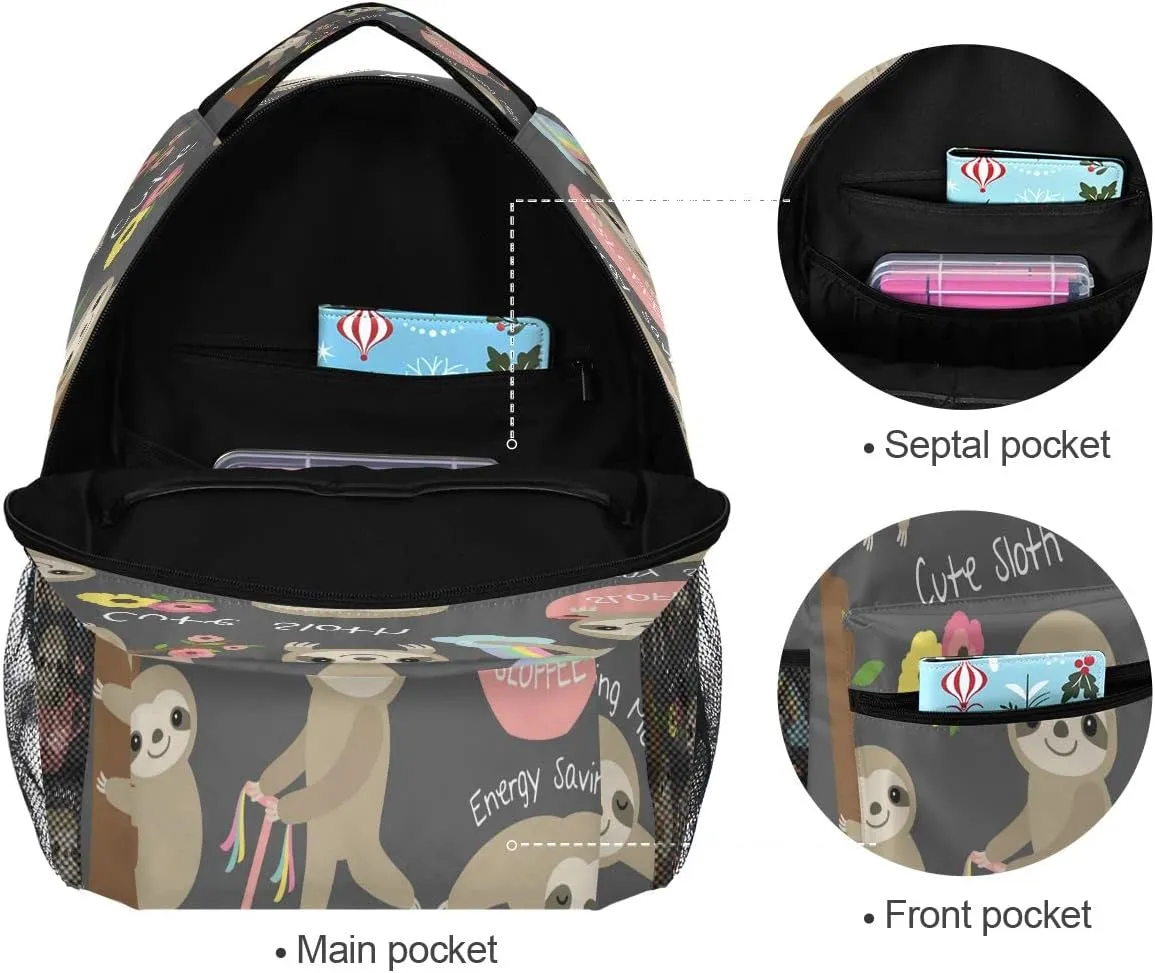 Backpack School Bookbag Travel Bag Cute Sloth for Girls Boys Teen