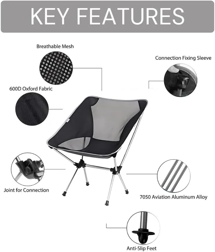Backpacking Chair - Lightweight & Collapsible Chair for Camping, Hiking & Travel - Small Folding Chair with Anti-Slip Feet - Compact & Durable Chairs for Outside, Easy Setup Anywhere