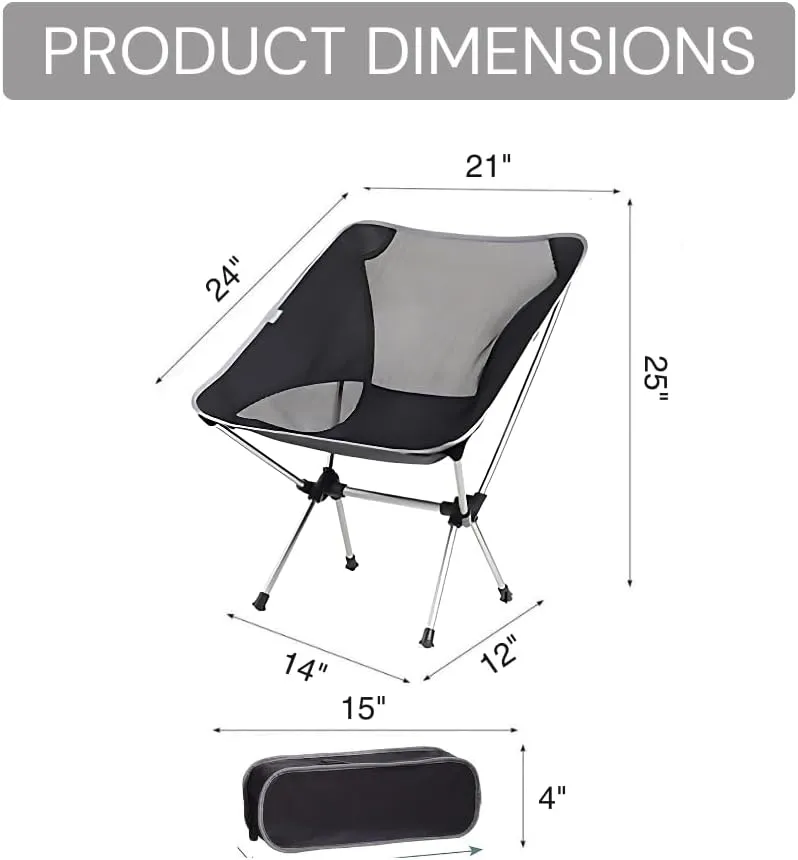 Backpacking Chair - Lightweight & Collapsible Chair for Camping, Hiking & Travel - Small Folding Chair with Anti-Slip Feet - Compact & Durable Chairs for Outside, Easy Setup Anywhere