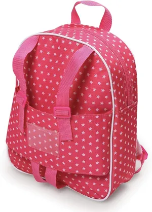 Badger Basket Doll Travel Backpack for Dolls - Stylish, Durable Carrying Case with Clear Storage Pockets - Best for On-the-Go Play and Doll Accessories - Design in Pink & White Stars