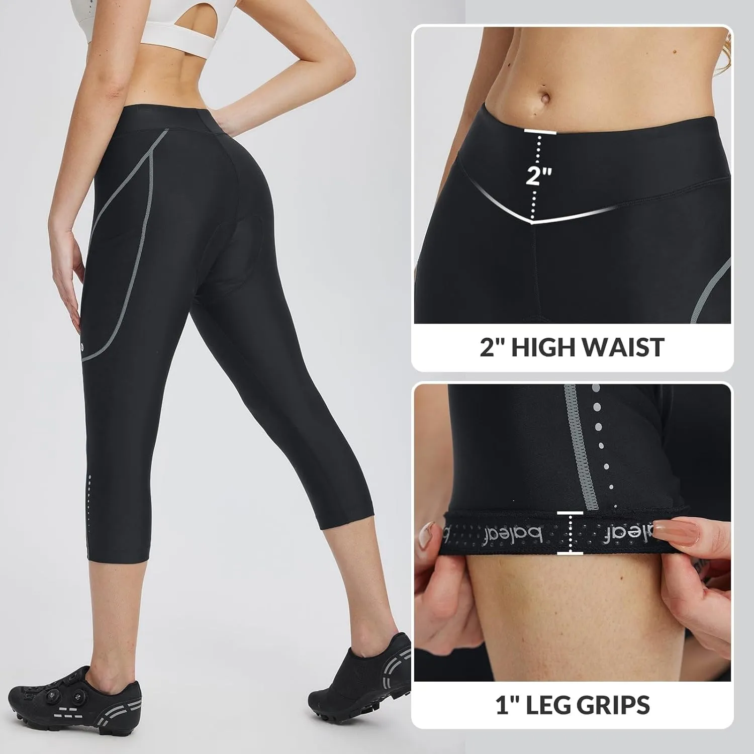 baleaf Women's Padded Bike Pants High Waist Cycling Shorts 3/4 Bicycle Capris Legging Zipper Pockets UPF 50 