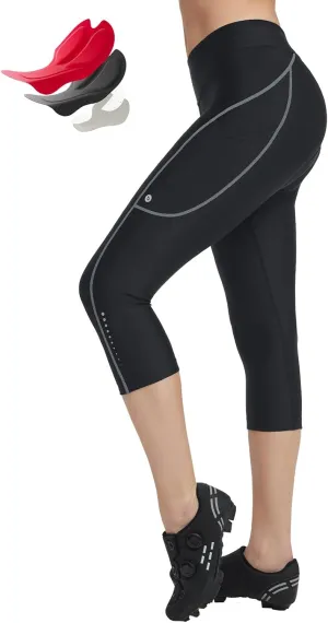 baleaf Women's Padded Bike Pants High Waist Cycling Shorts 3/4 Bicycle Capris Legging Zipper Pockets UPF 50 