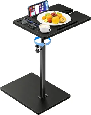 Bamboo C Table End Table Adjustable Height, 360°Swivel TV Tray for Couch, Snack Side Tables with Phone ＆ Tablet Slot, C Shaped Couch Table for Small Place/Bathtub/Recliner/Bed/Sofa (Black)