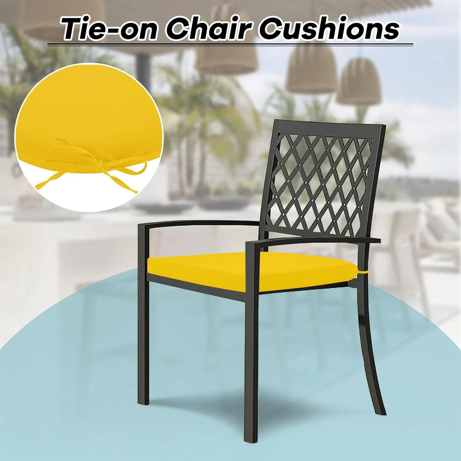 Basic Beyond Outdoor Chair Cushions Set of 4, Outdoor Cushions for Patio Furniture, Water Resistant Patio Chair Cushions with 2 Ties, 17x16x2, Yellow