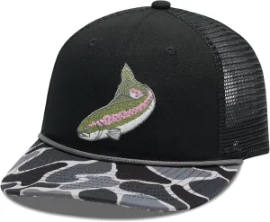 BASSDASH Camo Rope Trucker Hat Adjustable Embroidered Baseball Cap Mesh Back for Duck Deer Hunting Fly Fishing Camping