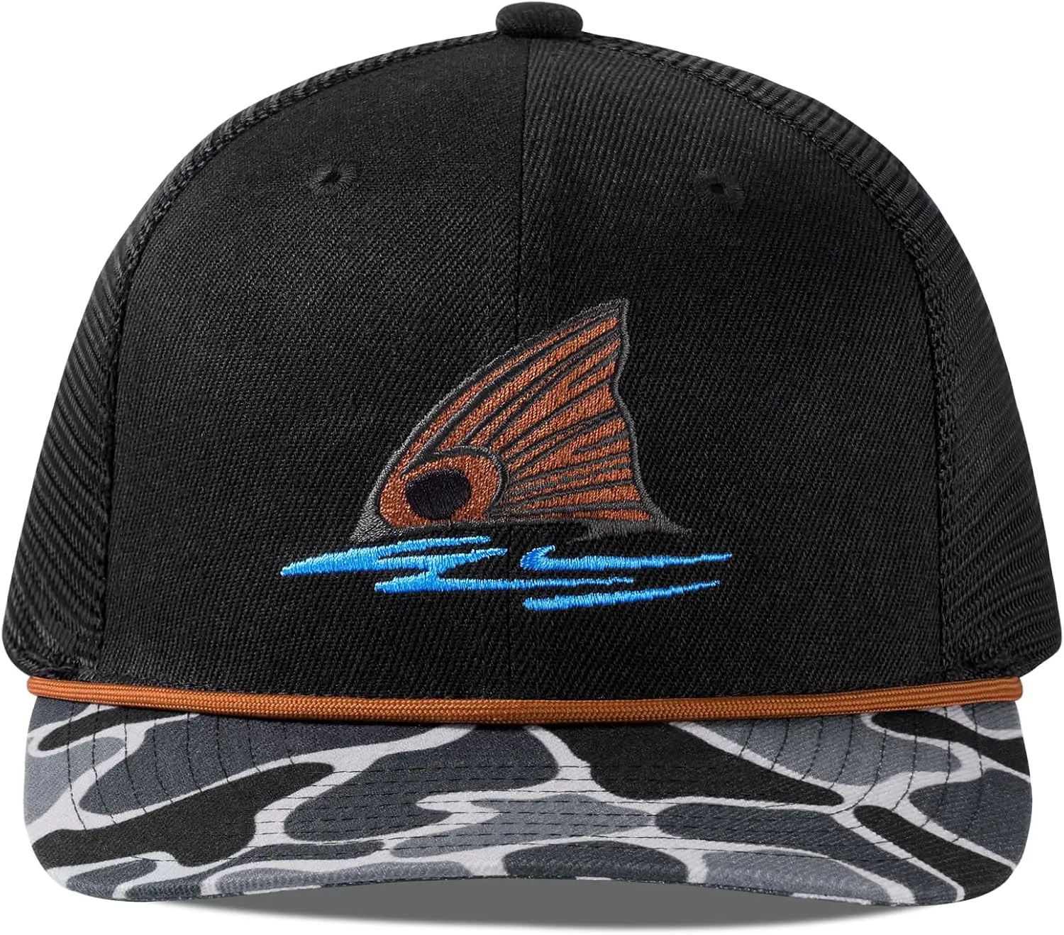 BASSDASH Camo Rope Trucker Hat Adjustable Embroidered Baseball Cap Mesh Back for Duck Deer Hunting Fly Fishing Camping