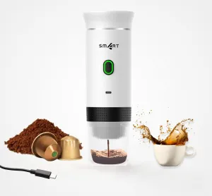 Battery Operated Coffee Maker, 3 in 1 Portable Coffee Maker, 12v Coffee Maker for Car, Cafetera Portable, USB Espresso, Travel Espresso Maker, NS Capsule, Dolce Gusto, Ground Powder (White)