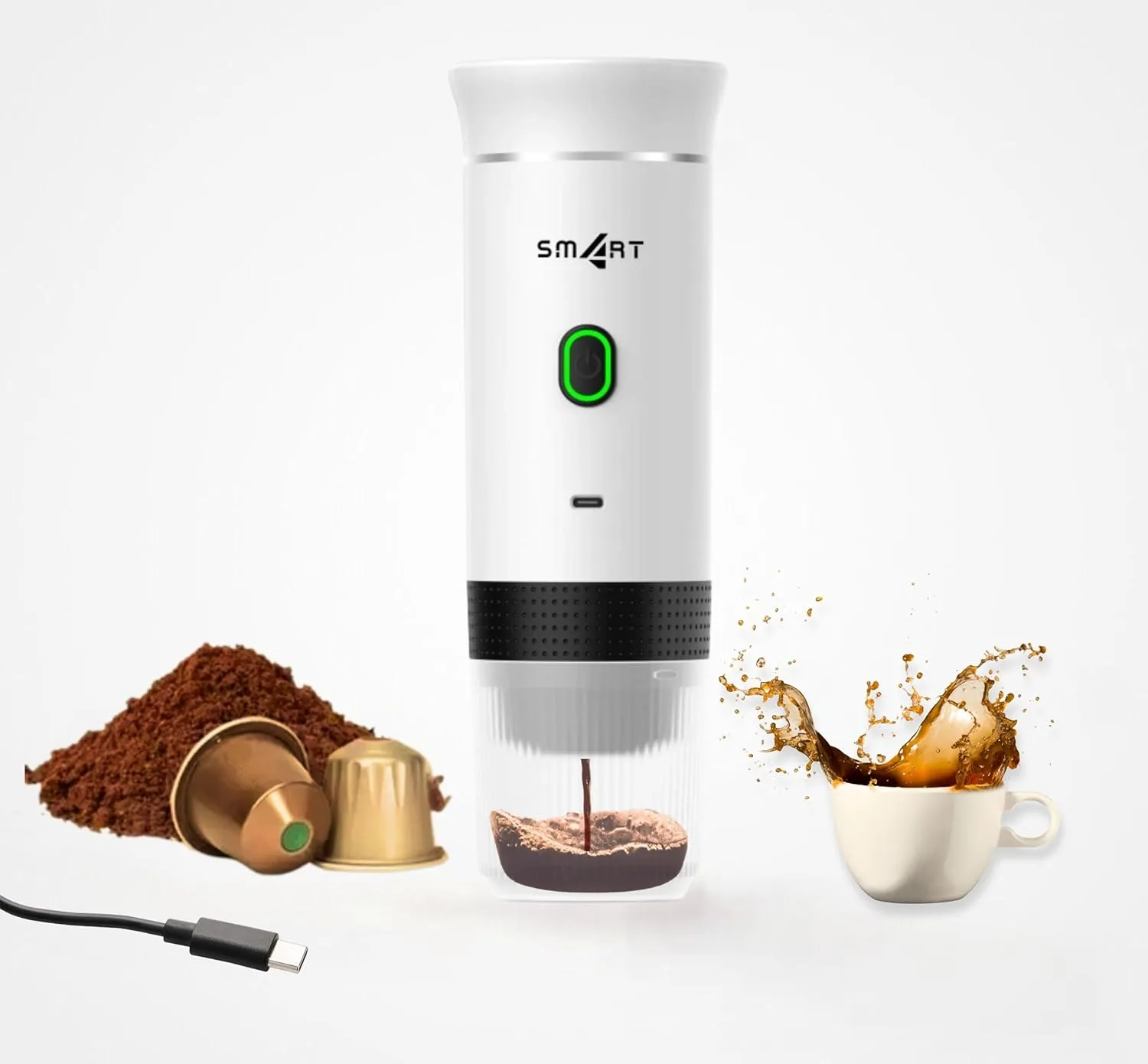 Battery Operated Coffee Maker, 3 in 1 Portable Coffee Maker, 12v Coffee Maker for Car, Cafetera Portable, USB Espresso, Travel Espresso Maker, NS Capsule, Dolce Gusto, Ground Powder (White)