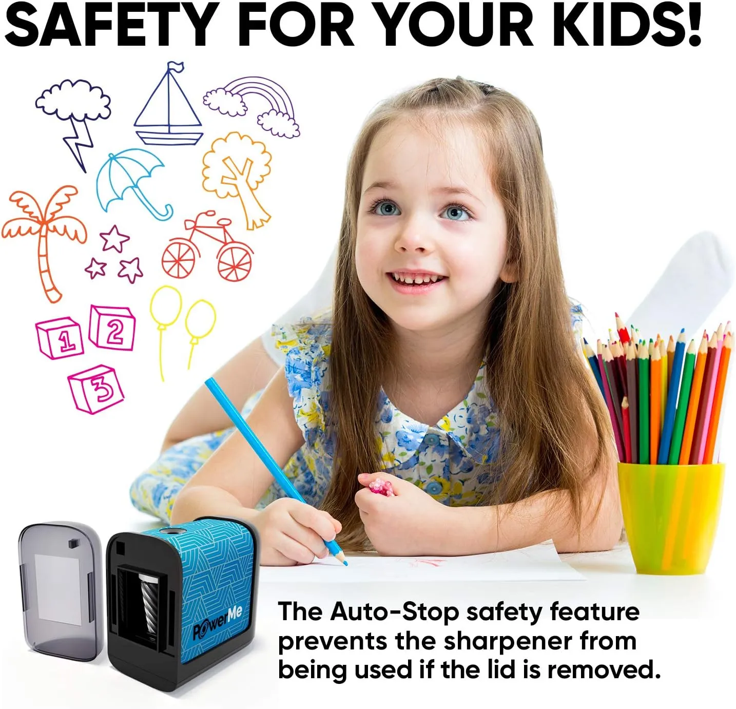 Battery-Operated Electric Pencil Sharpener for Kids, School, Home, Office - For No. 2 Pencils and Colored Pencils