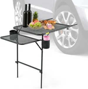 BBTO Camping Tire Mounted Table Portable Foldable Tailgate Table with 2 Cup Holders Adjustable Height & Length Car Desk, for Outdoor, Picnic, Beach, Travel, Camp