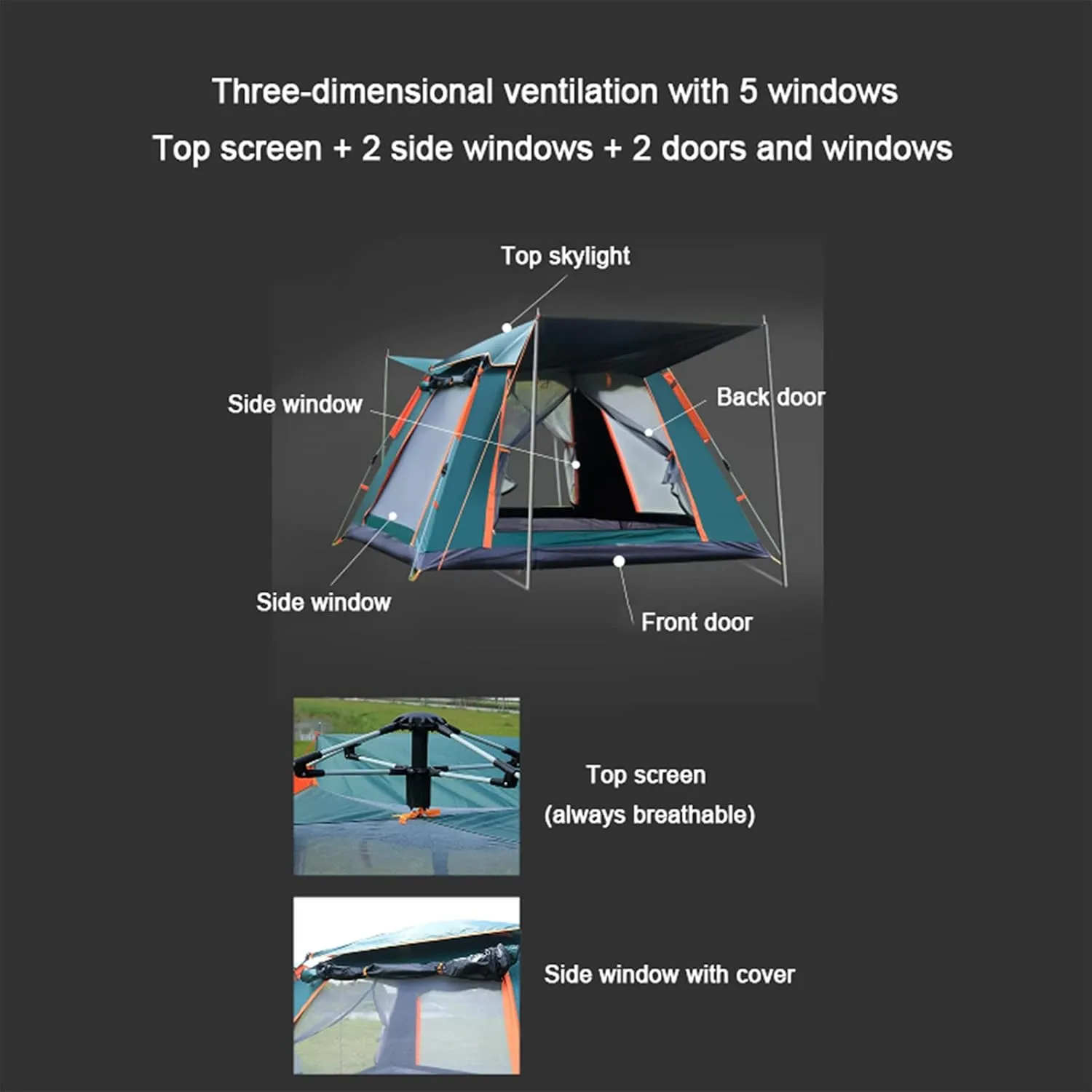 Beach Tent Sun Shade Shelter 3-4 Person Full-Automatic Quick-Opening Beach Camping Tent Rainproof Multi-Person Camping Four-Sided Tent,