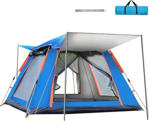 Beach Tent Sun Shade Shelter 3-4 Person Full-Automatic Quick-Opening Beach Camping Tent Rainproof Multi-Person Camping Four-Sided Tent,