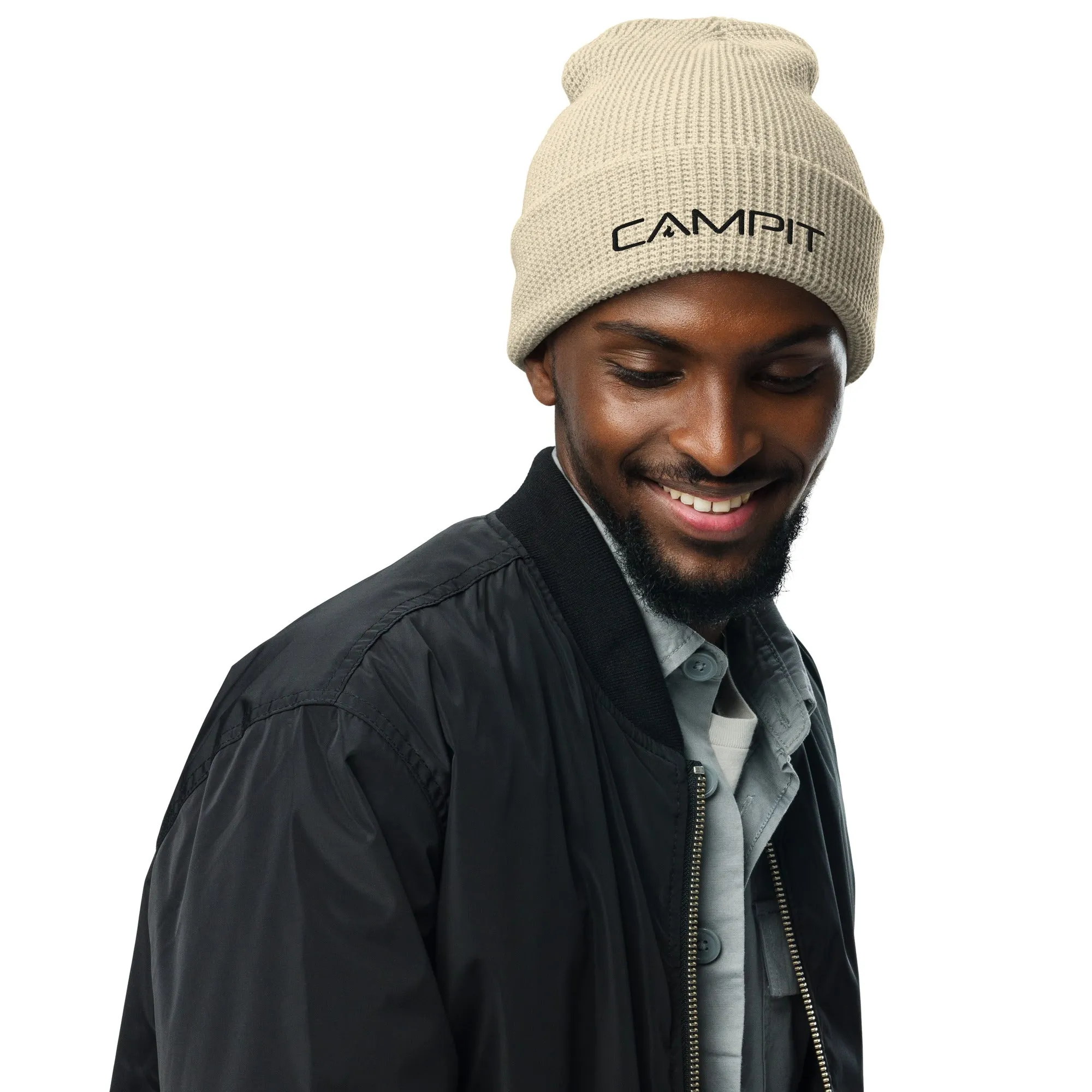 Beanie, Waffle Weave with Black Embroidered Logo