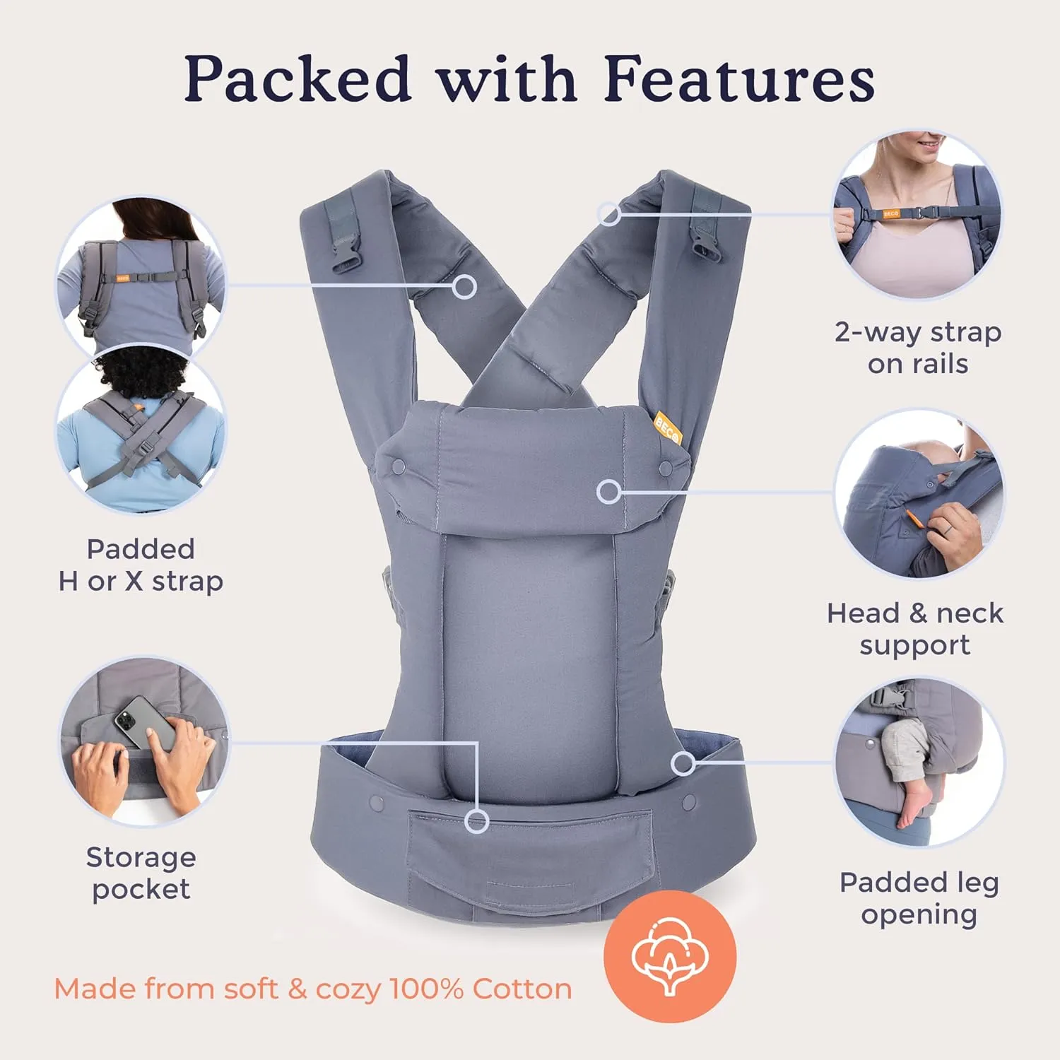 Beco Gemini Baby Carrier Newborn to Toddler - Front, Back and Hip Seat Carrier, Baby Carrier Backpack & Baby Front Carrier with Adjustable Seat, Ergonomic Baby Holder Carrier 7-35lbs (Geo Floral)