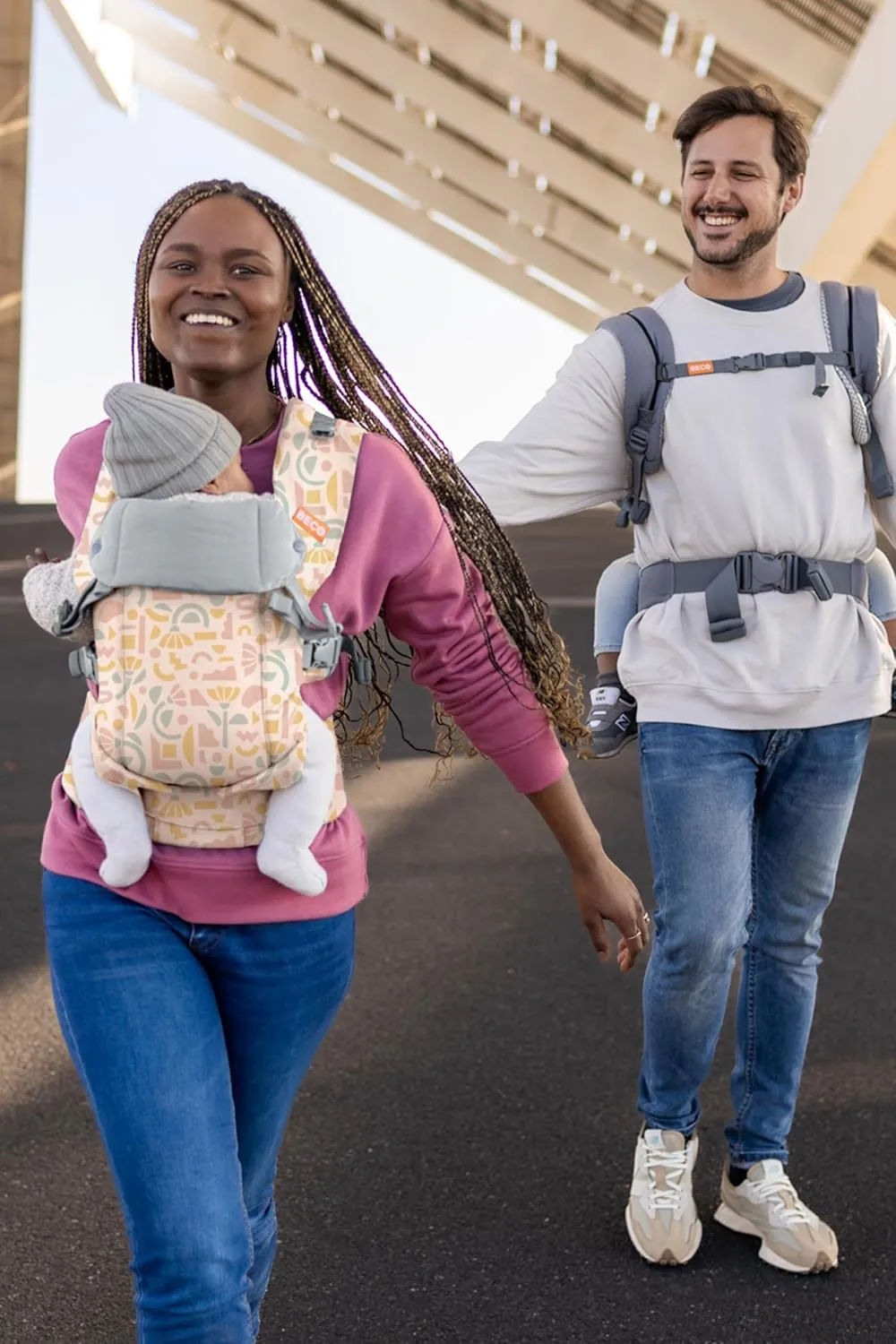 Beco Gemini Baby Carrier Newborn to Toddler - Front, Back and Hip Seat Carrier, Baby Carrier Backpack & Baby Front Carrier with Adjustable Seat, Ergonomic Baby Holder Carrier 7-35lbs (Geo Floral)