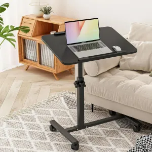 Bed Desk Adjustable Overbed Bedside Table Rolling Laptop Tray Desk Cart Height Portable Mobile Sit Stand Table Tilting Hospital Bed with Wheels