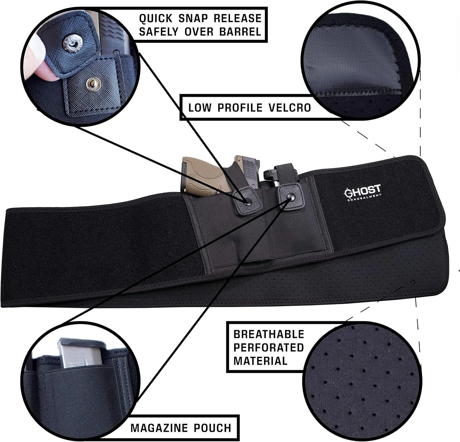 Belly Band Holster for Concealed Carry, Belly Gun Holster for Men Women, Waistband Holster, Airsoft Holster Fits Glock 19 17 42 43, Smith Wesson, Taurus, Ruger