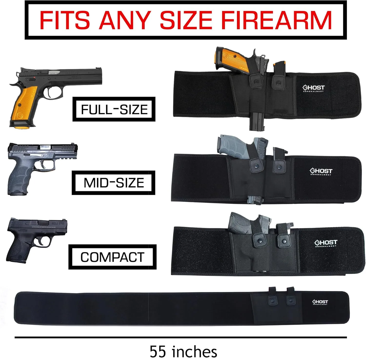 Belly Band Holster for Concealed Carry, Belly Gun Holster for Men Women, Waistband Holster, Airsoft Holster Fits Glock 19 17 42 43, Smith Wesson, Taurus, Ruger