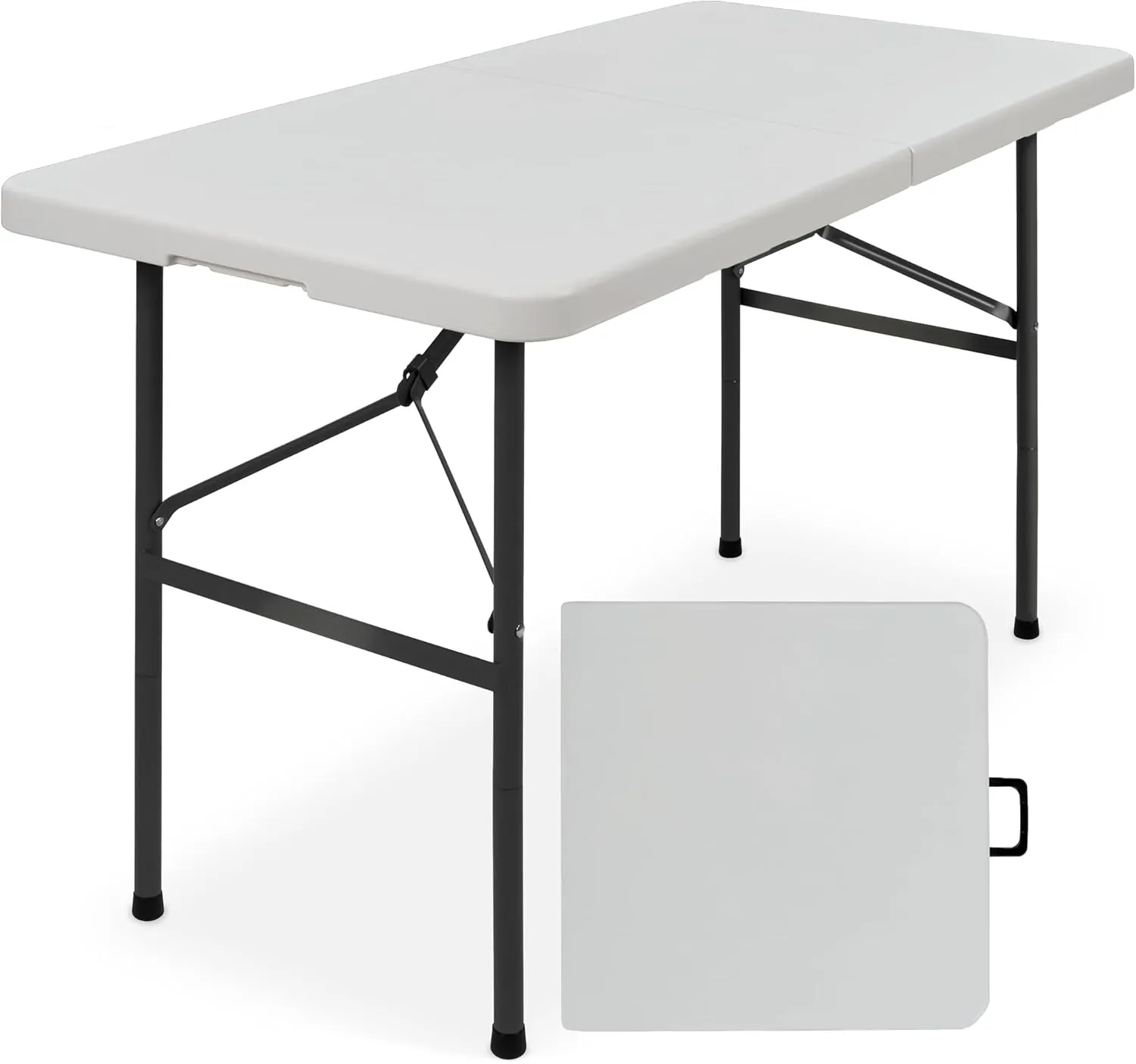 Best Choice Products 4ft Plastic Folding Table, Indoor Outdoor Heavy Duty Portable w/Handle, Lock for Picnic, Party, Camping - Light Gray