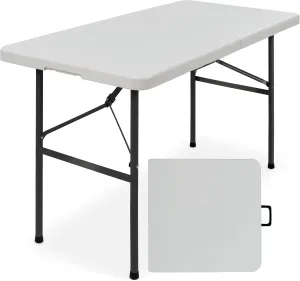 Best Choice Products 4ft Plastic Folding Table, Indoor Outdoor Heavy Duty Portable w/Handle, Lock for Picnic, Party, Camping - Light Gray