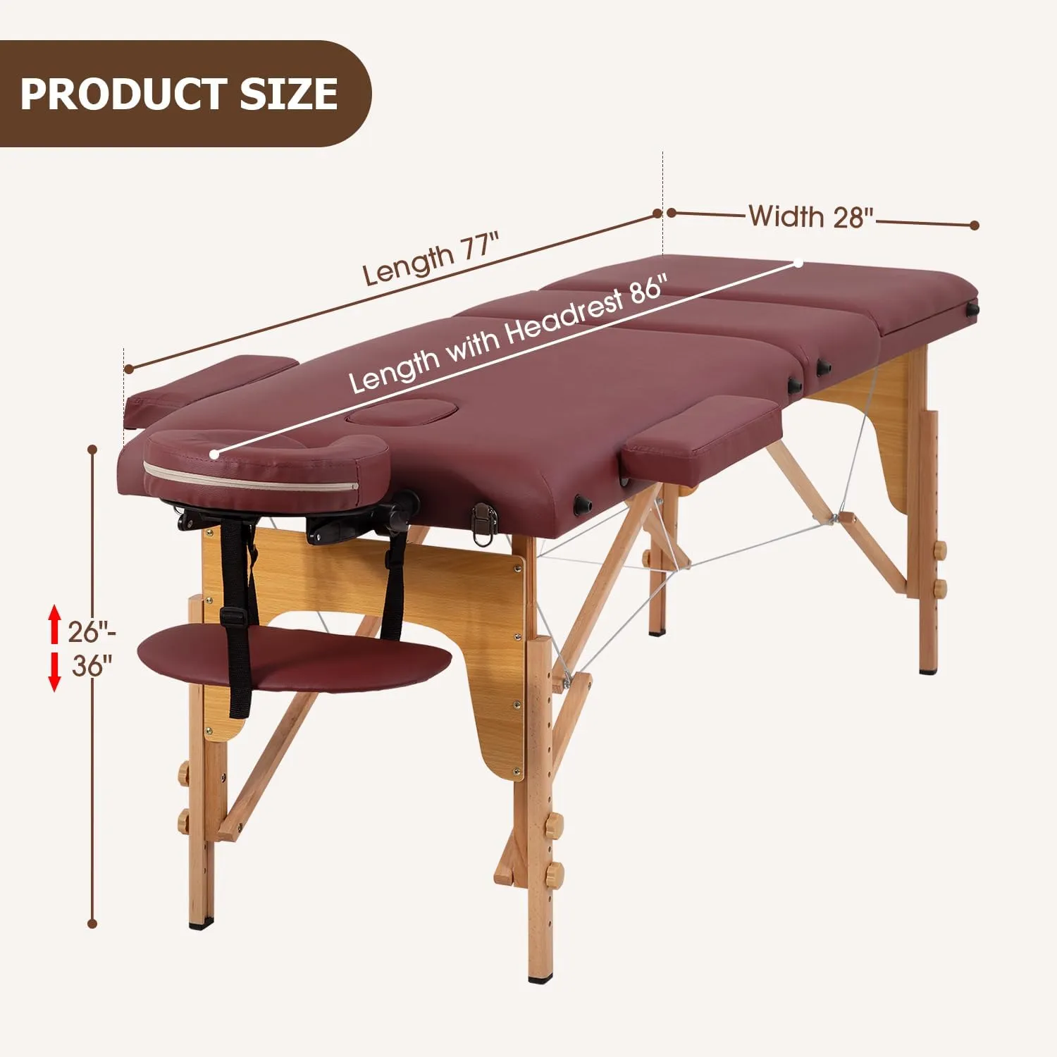 BestMassage Massage Bed Portable Massage Table 28 inche Wide Lash Bed Heigh Adjustable 3 Folding Spa Table with Non-Woven Bag for Spa Footmassage Facial CareSpa Tattoo