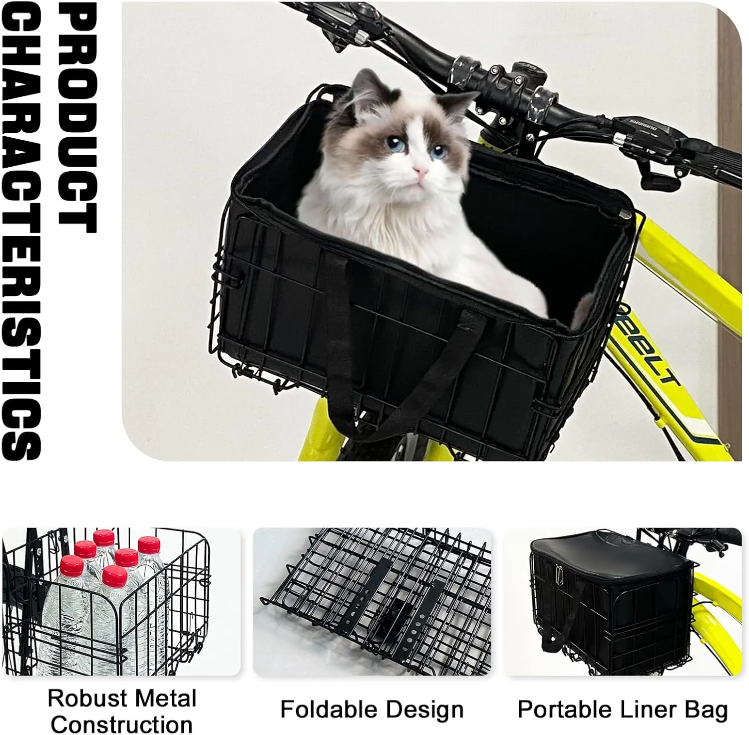 Bike Basket Front/Rear for Adult Bikes, Folding Large Rear Bicycle Basket with Removable Liner Bag Rainproof Cover