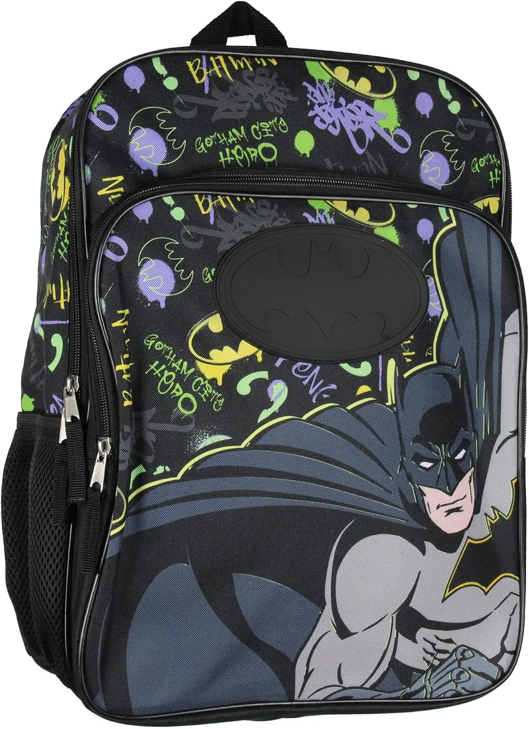 Bioworld DC Comics Batman Backpack Gotham City Superhero Rubber Bat Symbol Kids School Travel Backpack