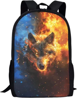 Biyejit Fire Wolf Backpack for Boys Backpack Animal Backpack for School Kids Bookbag 3rd 4th 5th Grade Elementary Travel Laptop Shoulder Bag Students Daypacks