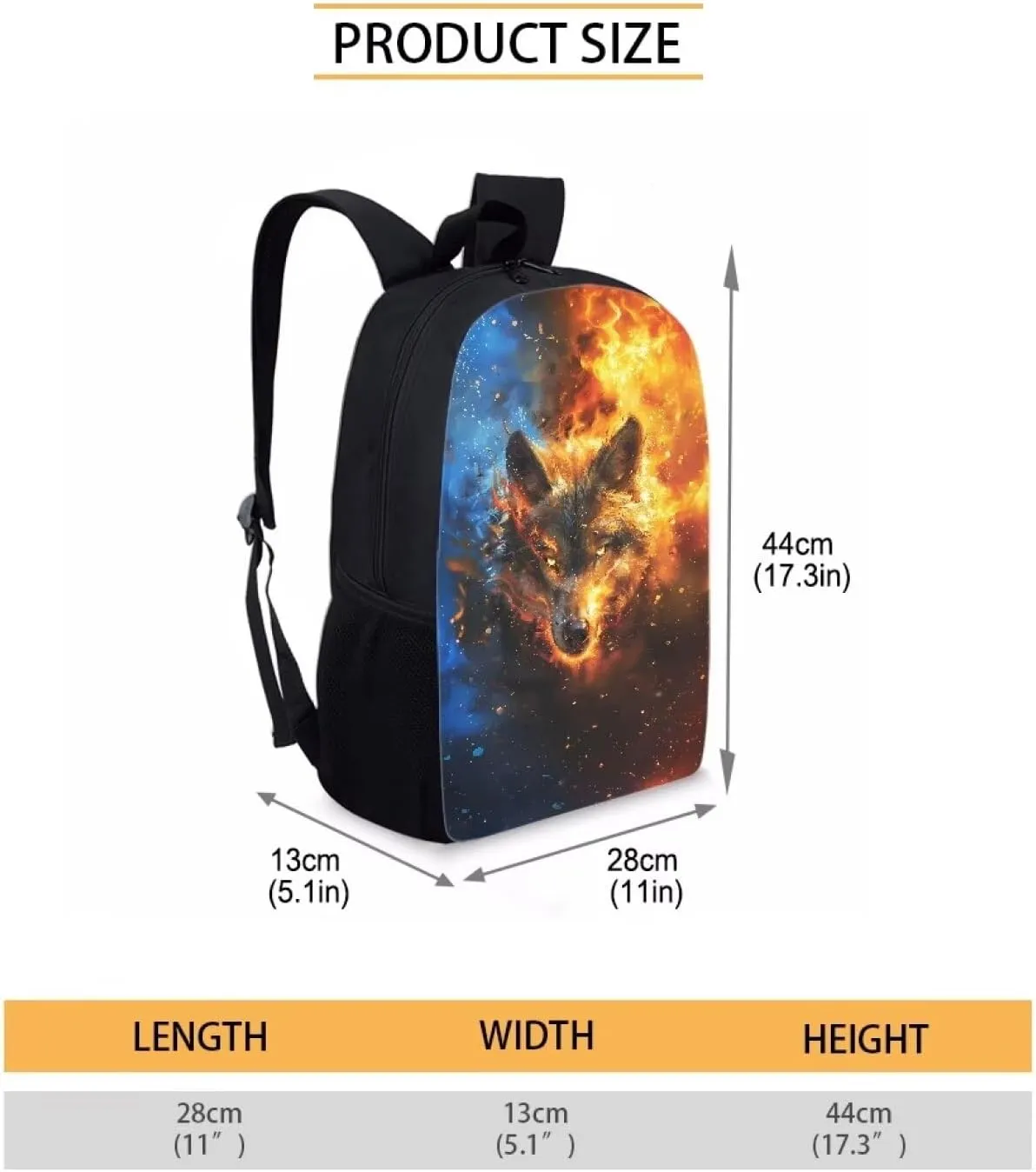 Biyejit Fire Wolf Backpack for Boys Backpack Animal Backpack for School Kids Bookbag 3rd 4th 5th Grade Elementary Travel Laptop Shoulder Bag Students Daypacks