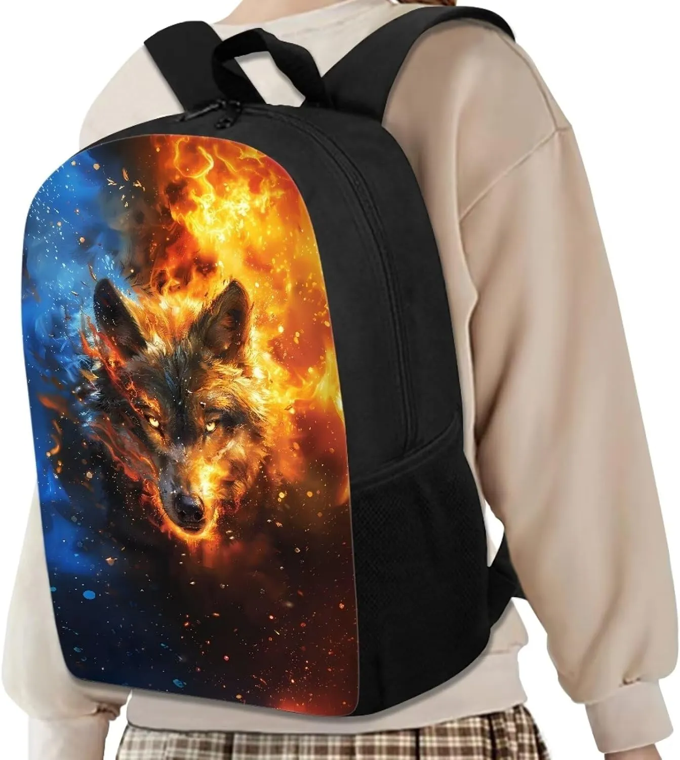 Biyejit Fire Wolf Backpack for Boys Backpack Animal Backpack for School Kids Bookbag 3rd 4th 5th Grade Elementary Travel Laptop Shoulder Bag Students Daypacks