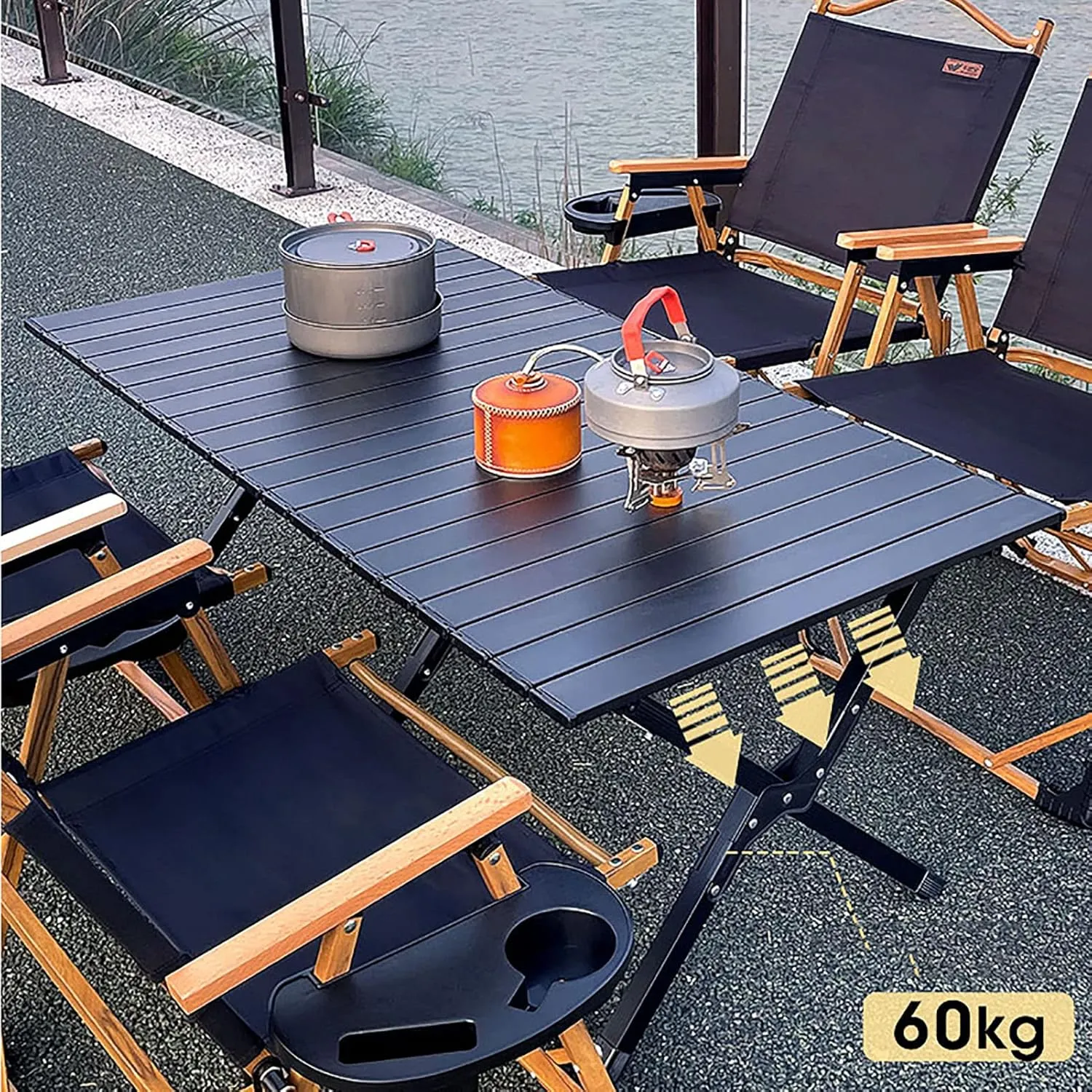 BK&MF Ultralight Outdoor Folding Table,Portable Aluminum Beach Picnic Camping Table Compact Roll-up Table with Carry Bag for Beach and BBQ,A,120x60x43cm(47x24x17inch)
