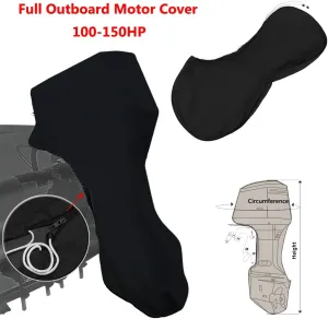 Black Full Outboard Motor Cover Fits Boat Motors 100-150HP Waterproof Rainproof Cover