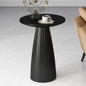 Black Pedestal Side Table 14'' Dia, Modern Accent End Table, Fluted Base Design, Minimalist Drink Table for Small Space Living Room, Bedroom