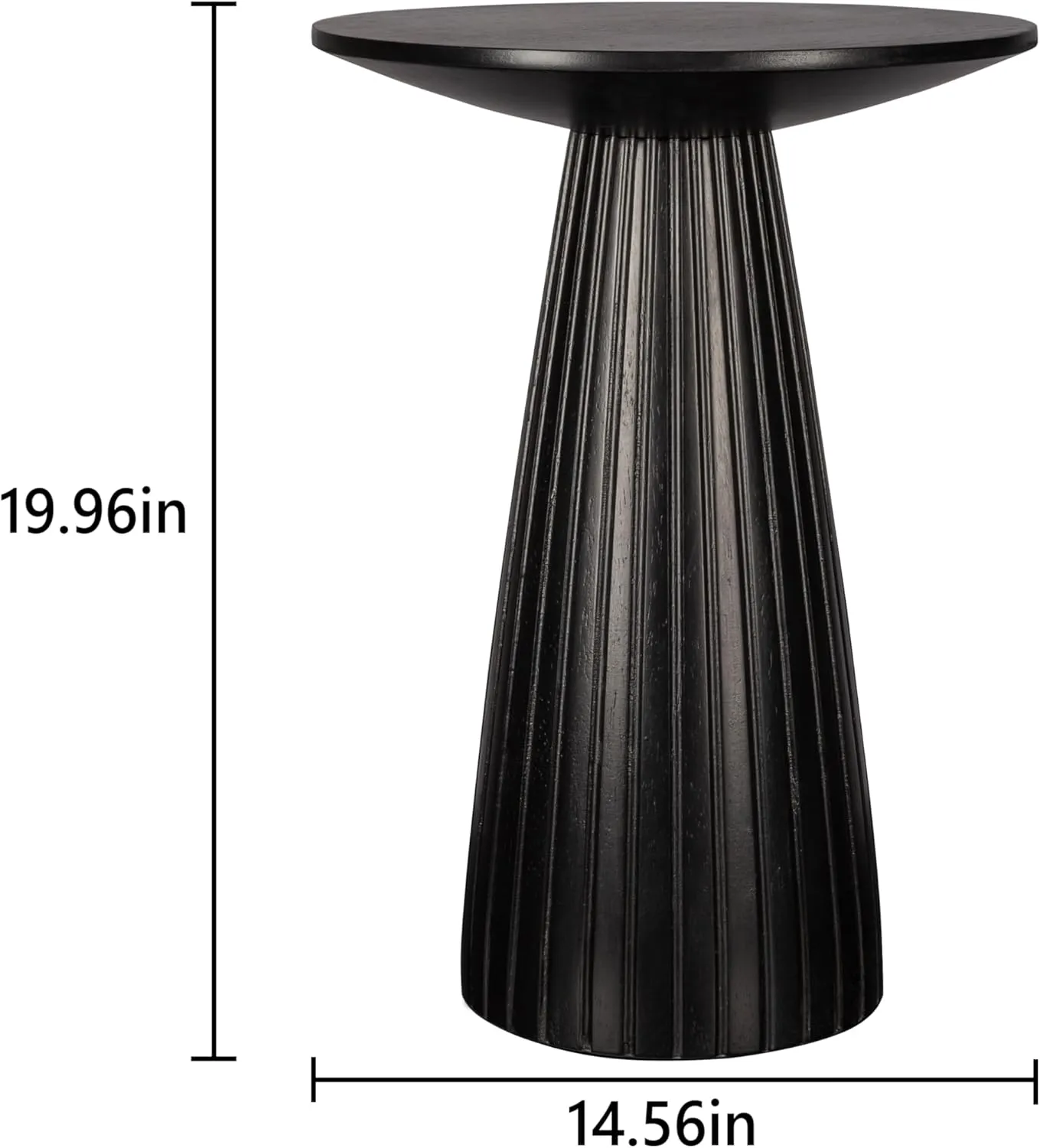Black Pedestal Side Table 14'' Dia, Modern Accent End Table, Fluted Base Design, Minimalist Drink Table for Small Space Living Room, Bedroom