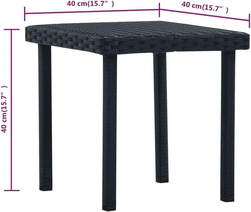 Black Side Table, Furniture with Compact PE Rattan, Powder-Coated Steel - Perfect for Outdoor, Coffee, Balcony, Garden, Tables, Camping and Picnic