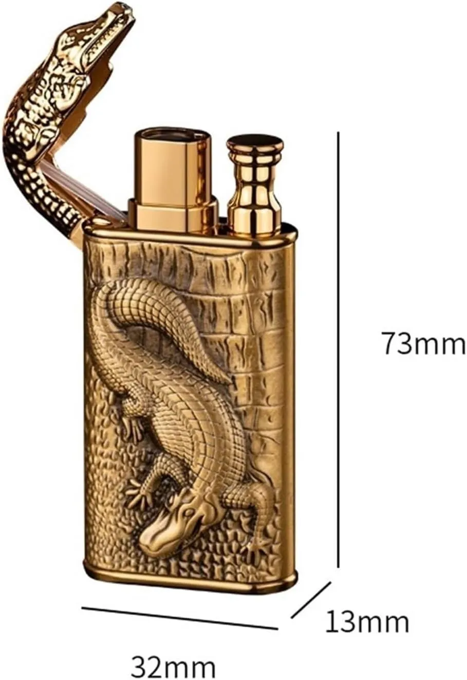Blue Windproof Straight Flame Butane Lighter Vintage Open Flame Metal Embossed Refillable Fuel Lighters Dual Flame (Butane Not Included)(Whitegreen)