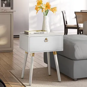 Bme Alden Wood Nightstand, Solid Wood End Table, Mid Century Modern Nightstand, Side Table with 1 Drawer, Compact for Bedroom, Living Room & Study Room, Easy Assembly, Ivory White