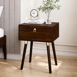 Bme Alden Wood Nightstand, Solid Wood End Table, Mid Century Modern Nightstand, Side Table with 1 Drawer, Compact for Bedroom, Living Room & Study Room, Easy Assembly, Walnut