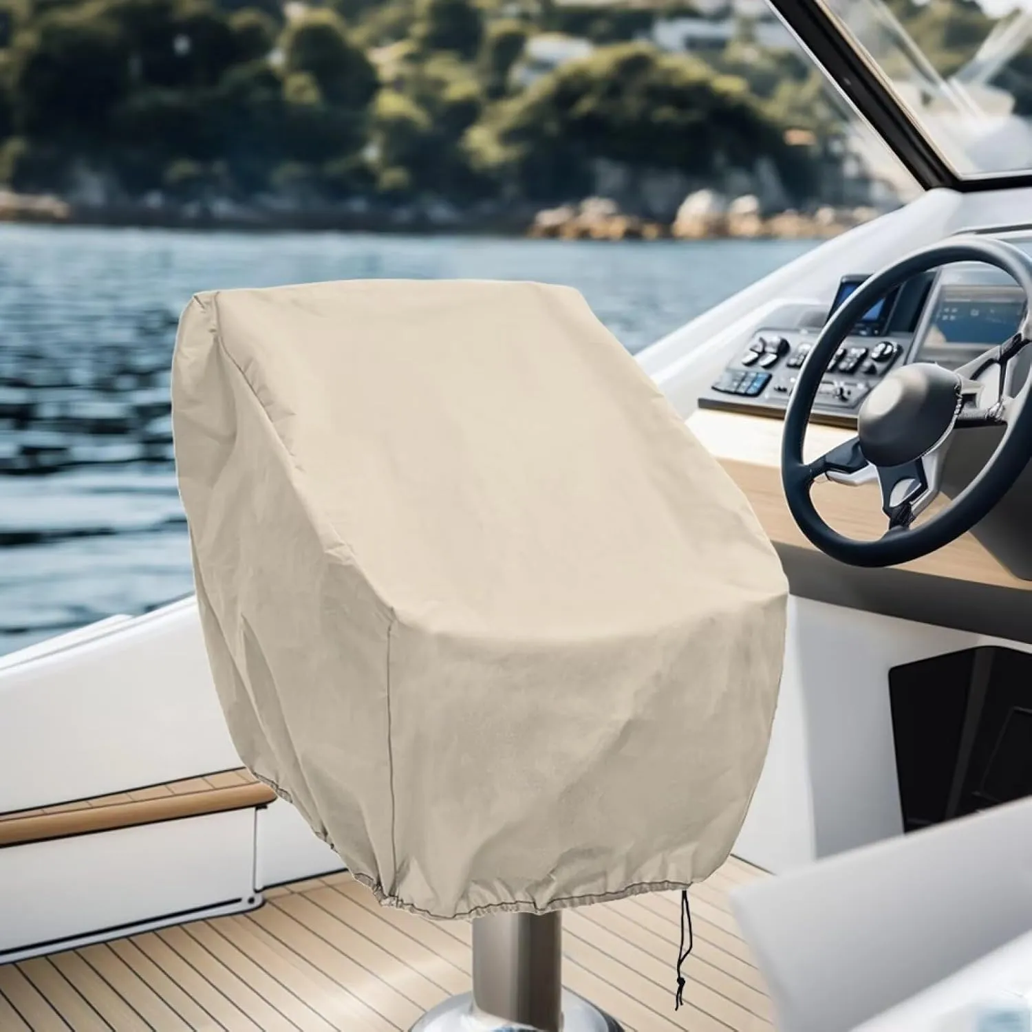 Boatee 2 Pack Boat Bench Chair Cover Dustproof Helm Chair Protective Covers Weather Resistant Boat Cover for High-Back Folding Boat Seat Heavy Duty Boat Caption Seat Cover Beige