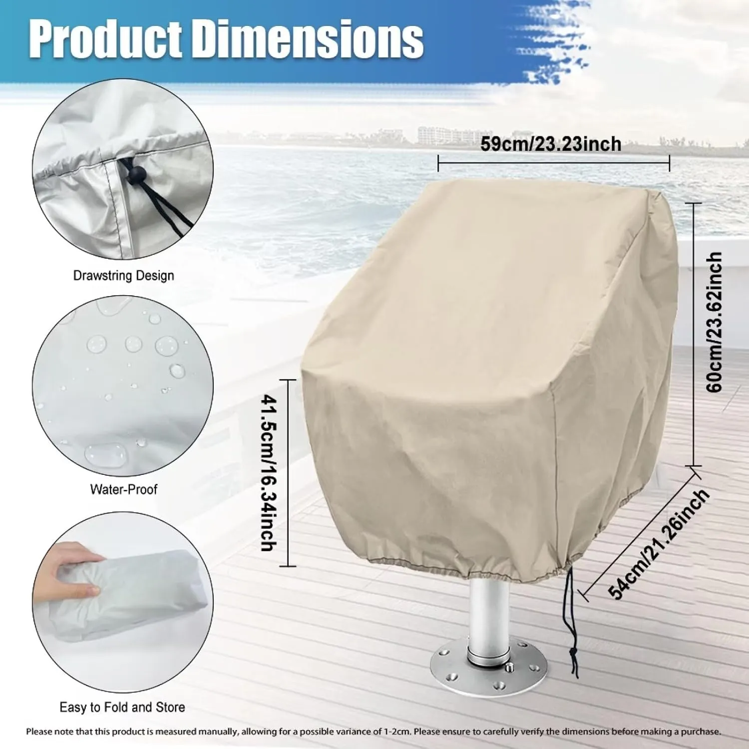 Boatee 2 Pack Boat Bench Chair Cover Dustproof Helm Chair Protective Covers Weather Resistant Boat Cover for High-Back Folding Boat Seat Heavy Duty Boat Caption Seat Cover Beige