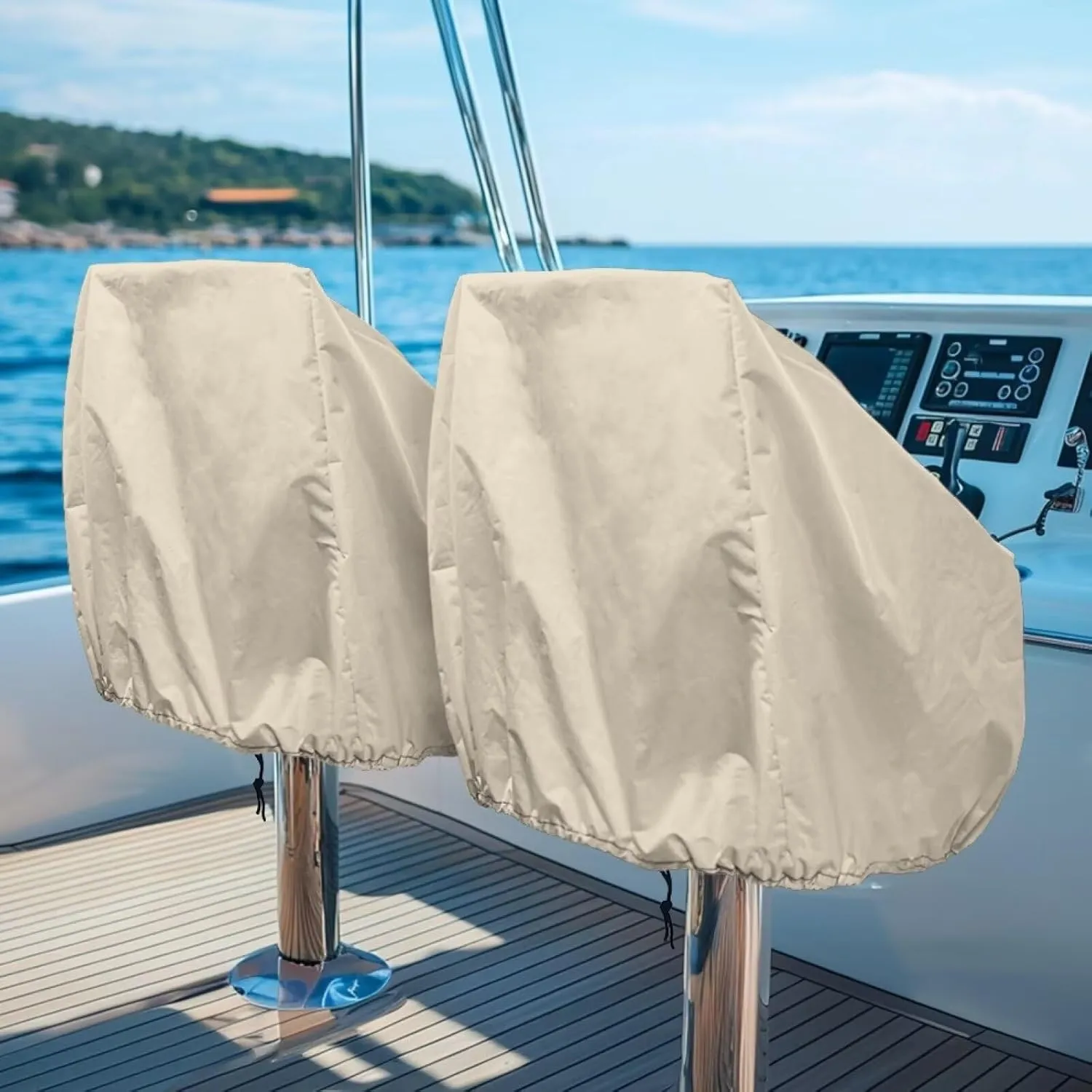 Boatee 2 Pack Boat Bench Chair Cover Dustproof Helm Chair Protective Covers Weather Resistant Boat Cover for High-Back Folding Boat Seat Heavy Duty Boat Caption Seat Cover Beige