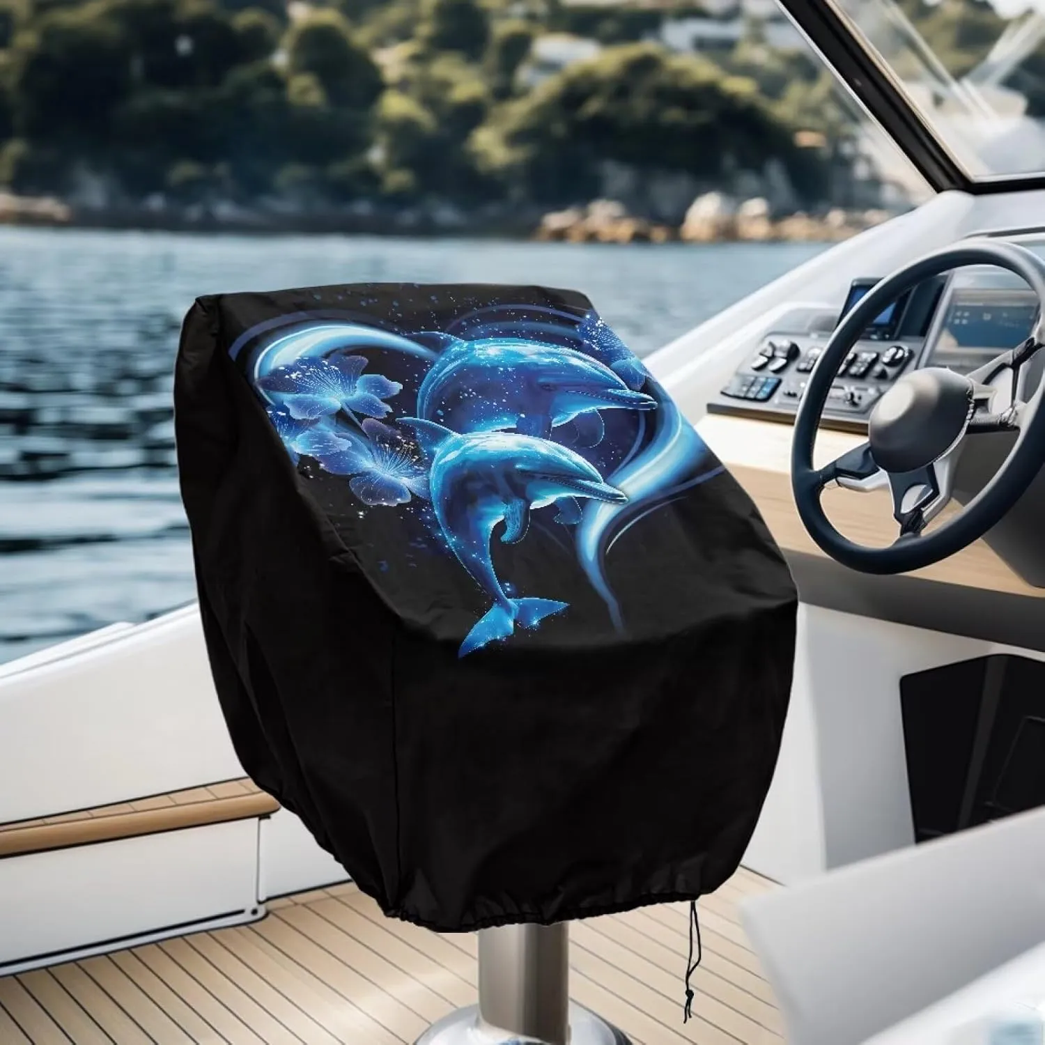 Boatee 2 Pack Boat Bench Chair Cover Waterproof Helm Chair Protective Covers with Drawstring Boat Accessories Windproof Heavy Duty Boat Folding Chair Cover
