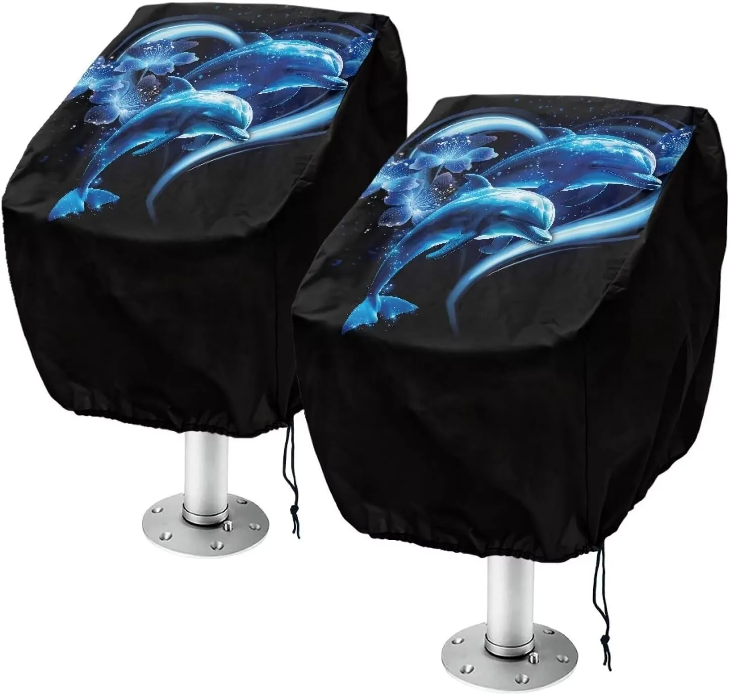 Boatee 2 Pack Boat Bench Chair Cover Waterproof Helm Chair Protective Covers with Drawstring Boat Accessories Windproof Heavy Duty Boat Folding Chair Cover