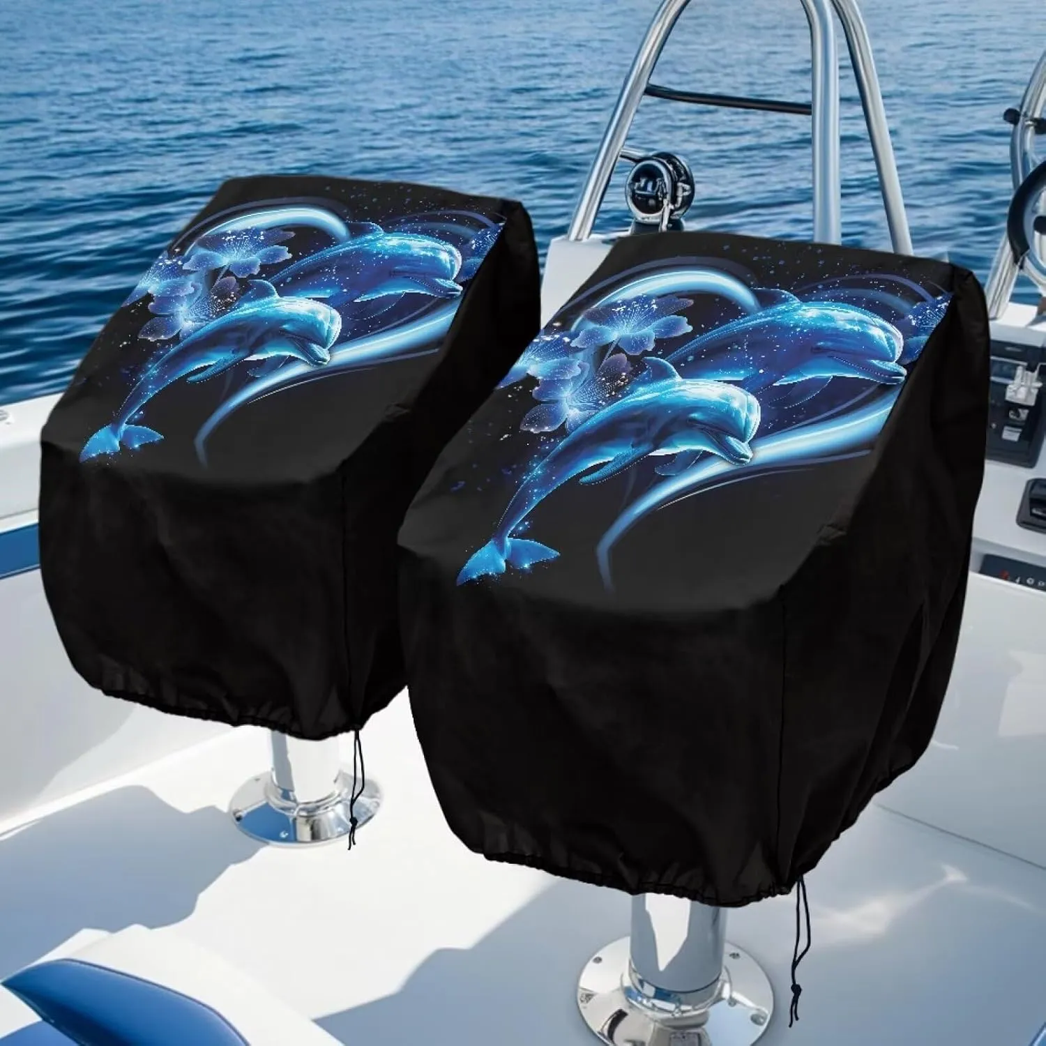 Boatee 2 Pack Boat Bench Chair Cover Waterproof Helm Chair Protective Covers with Drawstring Boat Accessories Windproof Heavy Duty Boat Folding Chair Cover