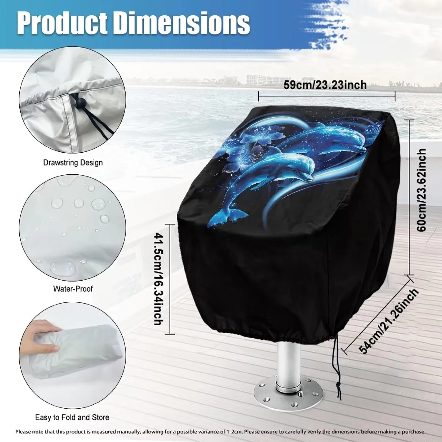 Boatee 2 Pack Boat Bench Chair Cover Waterproof Helm Chair Protective Covers with Drawstring Boat Accessories Windproof Heavy Duty Boat Folding Chair Cover