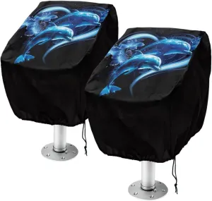 Boatee 2 Pack Boat Bench Chair Cover Waterproof Helm Chair Protective Covers with Drawstring Boat Accessories Windproof Heavy Duty Boat Folding Chair Cover