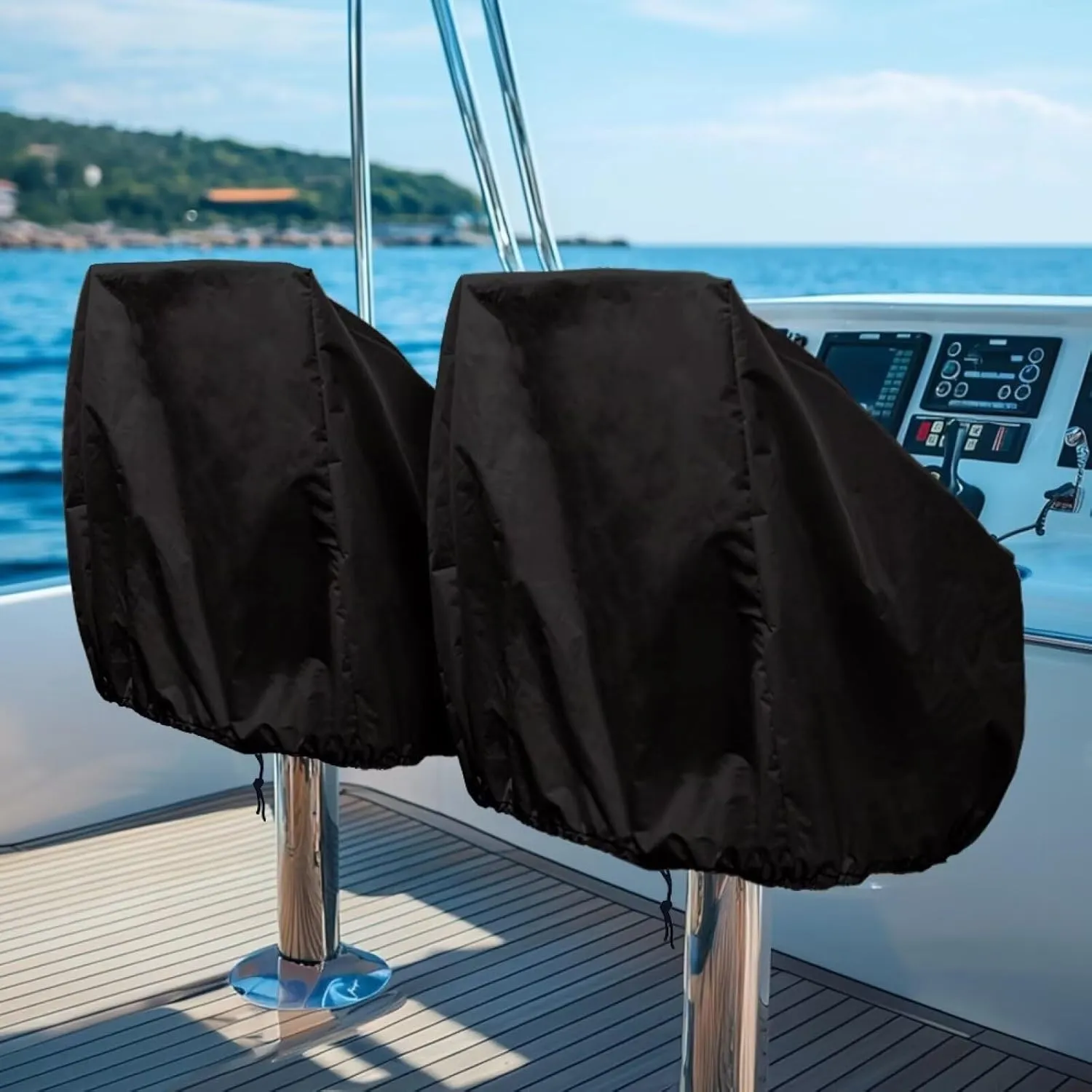 Boatee 2 Pack Boat Bench Chair Cover Waterproof Helm Chair Protective Covers with Drawstring Boat Accessories Windproof Heavy Duty Boat Folding Chair Cover