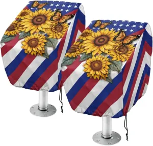 Boatee Sunflower American Flag Boat Folding Seat Cover UV Resistant Heavy Duty Boat Caption Seat Cover Dust-Proof Boat Cover Easy to Install Helm Chair Protective Covers