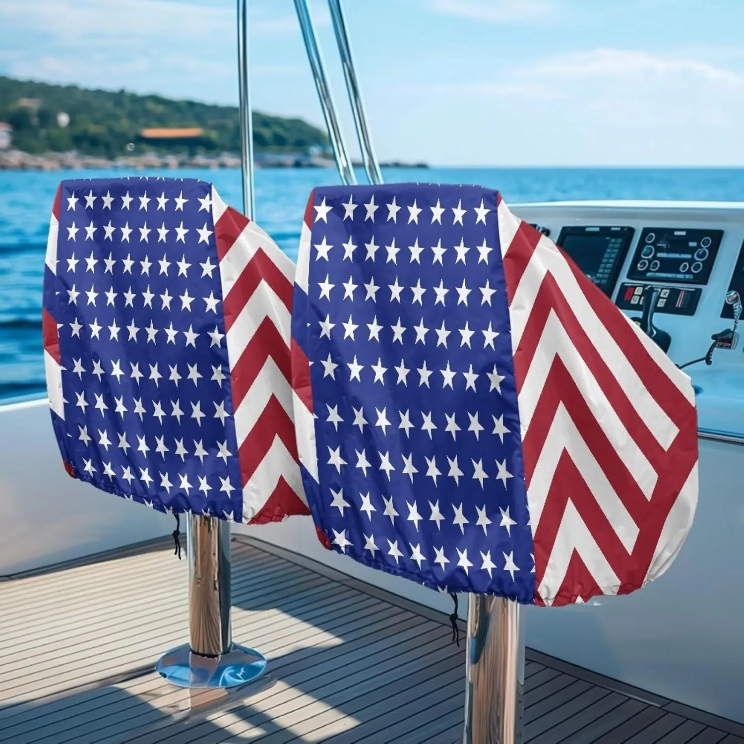 Boatee Sunflower American Flag Boat Folding Seat Cover UV Resistant Heavy Duty Boat Caption Seat Cover Dust-Proof Boat Cover Easy to Install Helm Chair Protective Covers